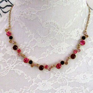 Pink to deep rose rhinestone choker necklace